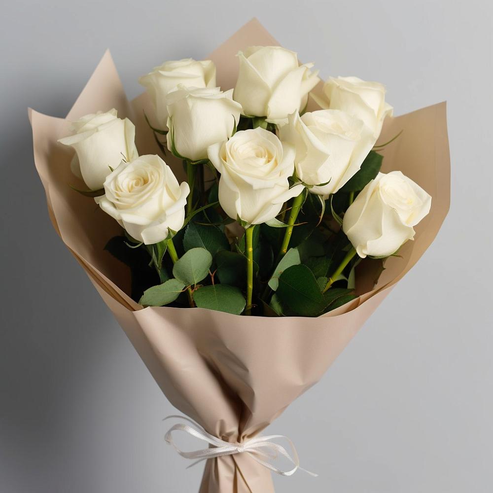 Букет 9 Белых роз Эдлесс Лав в Троицко-Печорске