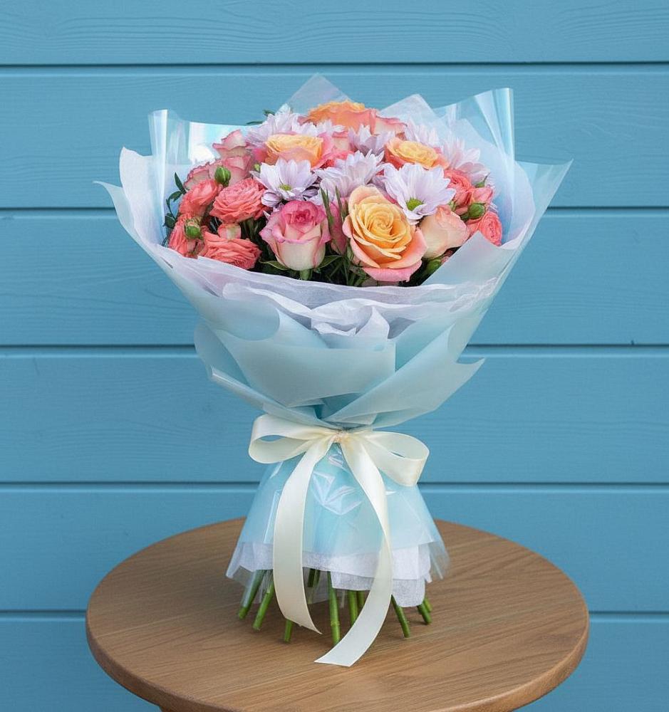 Букет цветов из: Хризантемы и Розы в Троицко-Печорске