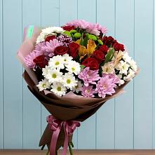 Букет цветов из:  Розы, Хризантемы и Альстромерии #REPLACE_PRED# Троицко-Печорске
