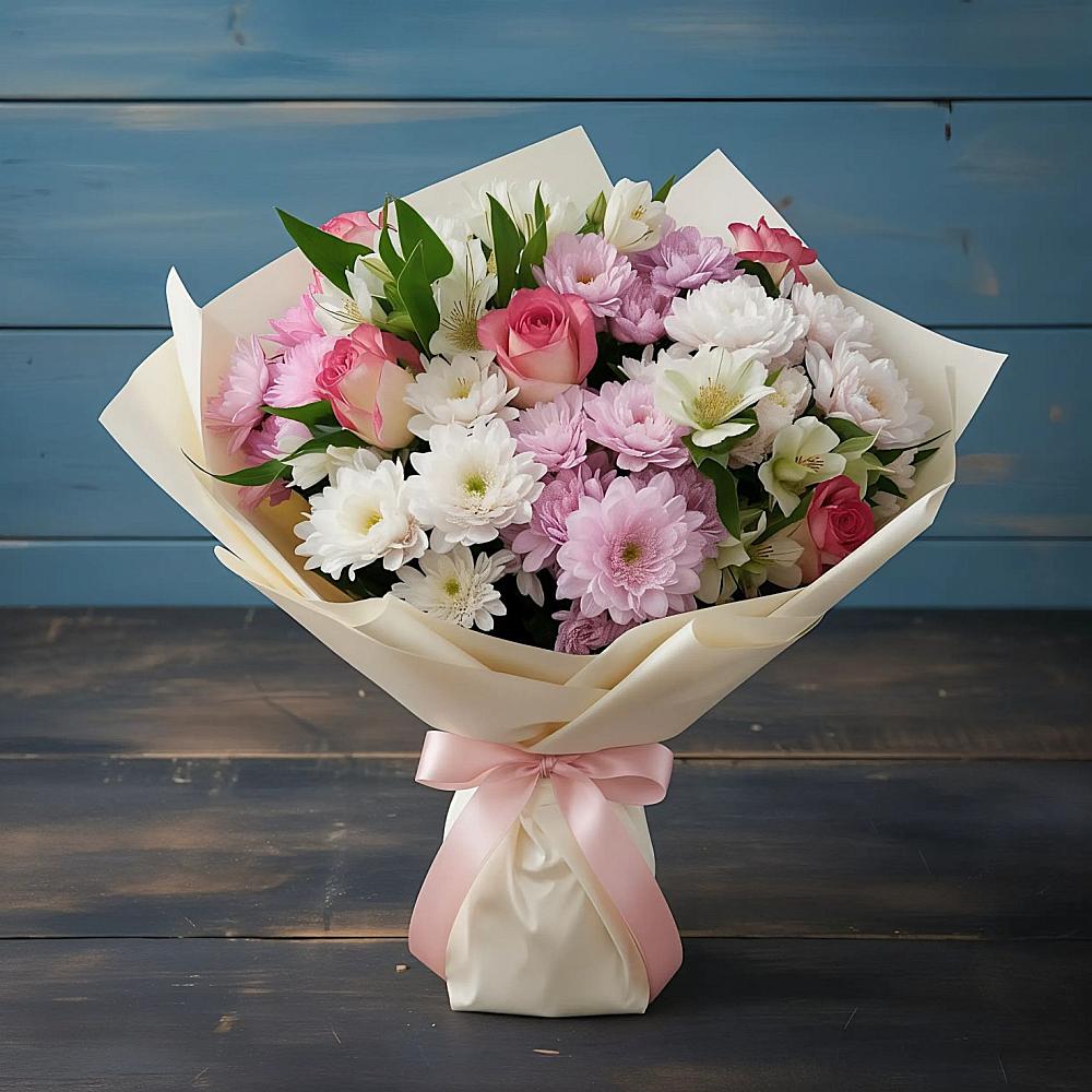 Букет цветов из: Хризантемы, Альстромерии и Розы в Троицко-Печорске